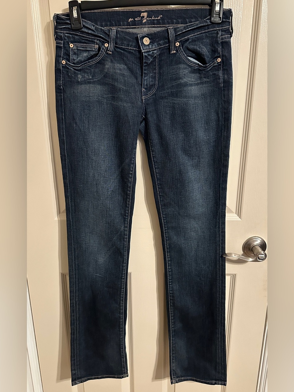 7 For All Mankind Vintage Dark Indigo Skinny Boot Cut Jeans, Sz 28